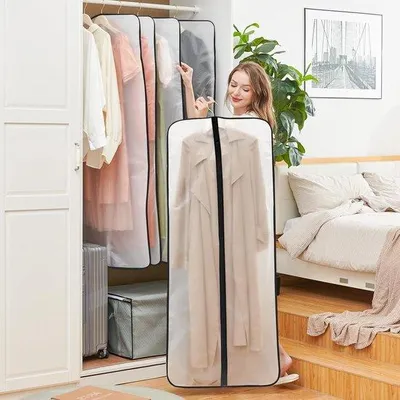Produktbild von Famanu Kleidersack 8 Stück - 60 x 140 cm, transparente Kleiderschutzhaube mit Reißverschluss, schwarz