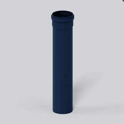 A single dark blue pipe standing upright against a plain light gray background.