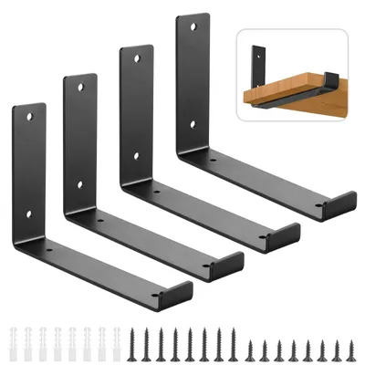 Zdjęcie produktu dla Zestaw 4 uchwytów do półek ściennych, czarny, metal, 300 mm