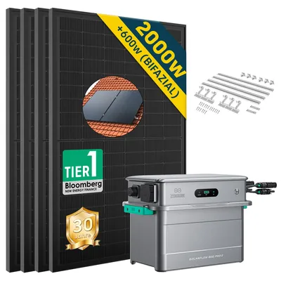 Produktbild von Balkonkraftwerk mit Speicher 2000w(500*4) mit Zendure 800 pro2,mit Ziegeldachhalterung