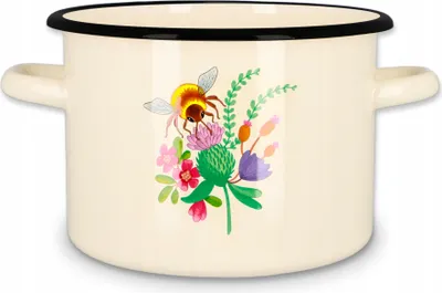 Produktbild von Kuketo | Emaille Kochtopf 3 L Mit Griffen – Induktion & Alle Herdarten – Creme Topf Mit Honey Motiv Robust, Hygienisch, Hitzebeständig & Stilvoll