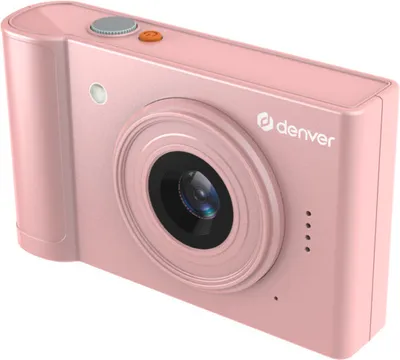 A pink Denver digital camera is shown from a three-quarter angle against a white background.