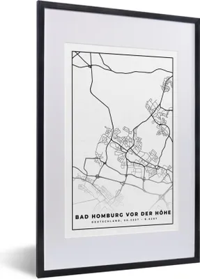 Produktbild von MuchoWow® Gerahmtes Poster Bad Homburg von der Höhe - Karte - Stadtplan 40x60 cm - Poster mit Schwarzem Bilderrahmen Wandposter Rahmen Foto Bilder - Poster in Rahmen