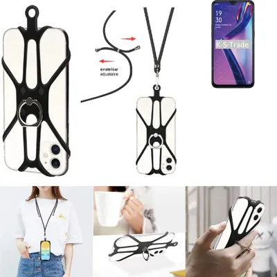 Produktbild von K-S-Trade 3in1 Handykette Handyband Handykordel Halsband Smartphone-Ring Handy-Ring kompatibel mit Oppo A12s Fingerhalterung Handyring Tischständer