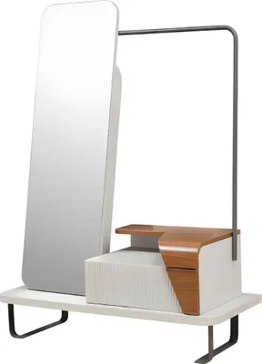 Produktbild von Standspiegel Spiegel Schublade Regal Kleiderbügel Holz Weiß Deko