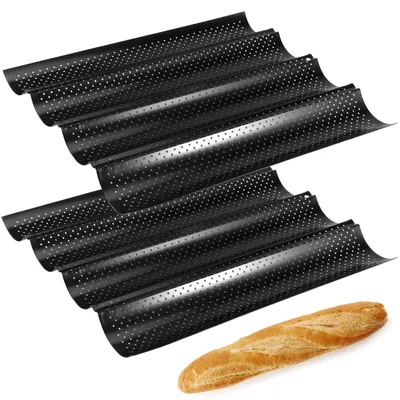 Productafbeelding van Set van 2 baguettesvormen, 38x33 cm, antiaanbaklaag, koolstofstaal, zwart