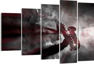 Produktbild von Bild auf Leinwand - Leinwandbild - 5 Teile - Musiker Saxophonist Schwarz - 150x100cm - Wand Bild - Wanddeko - Wandbilder - Leinwanddruck - Bilder - Wanddekoration - Leinwand bilder - EG150x100-4276