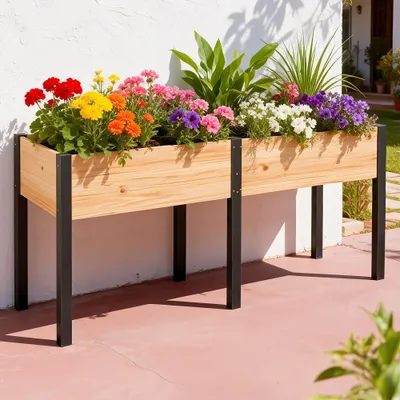 Produktbild von Meulbaty Geräumiges Hochbeet aus Massivholz mit Metallbeinen,Großer Pflanzkasten aus Holz für den Garten