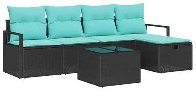 Produktbild von vidaXL Sofa Set 6 Stk. 5-Sitzanzahl Schwarz und Türkis Poly-Rattan