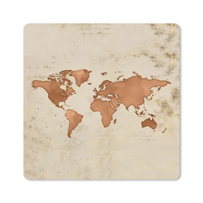 Produktbild von MuchoWow® Mauspad Mousepad Weltkarte - Vintage - Orange 20x20 cm - Mousepads - Maus Mat - Pad - Mausunterlage - Desk Mat - Bureauartikeln