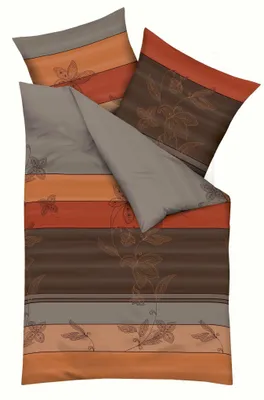 Produktbild von JACK by Kaeppel Biber Bettwäsche 2tlg. Delicate Kupfer Braun Silber Soft Flowers Streifen Baumwolle, Größe:135x200cm Bettwäsche