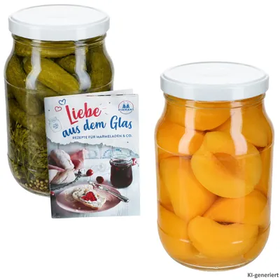 Produktbild von 2er Set Einmachglas 1,7L Vorratsglas TO 100 Deckel weiß Rezeptheft