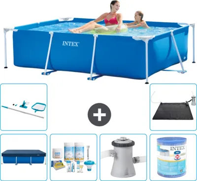 Immagine prodotto di Piscina Intex con struttura rettangolare - 220 x 150 x 60 cm - blu - include copertura - pacchetto manutenzione - pompa filtro per piscina - filtro - kit pulizia - tappeto solare