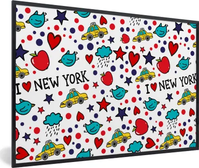 Produktbild von MuchoWow® MuchoWow® Gerahmtes Poster New York - Wolken - Sterne 90x60 cm - Poster mit zchwarzem Bilderrahmen - Fotorahmen - Foto-Plakat