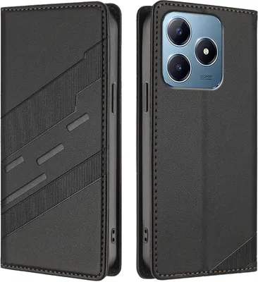 Produktbild von Hülle für Realme C63 4G, Kunstleder Brieftaschen Handyhülle mit Kartenfach und Standfunktion Schwarz