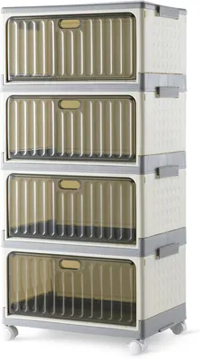 Imagen del producto de Cajas de almacenamiento plegables, 4 niveles, con ruedas, con tapa, apilables, 86,8 litros, transparentes