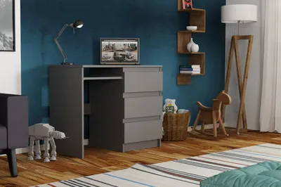 Produktbild von Schreibtisch - Computertisch - mit 3 Schubladen - 130 x 50 x 86 cm - Grau - Eckschreibtisch, Arbeitstisch - Jugendschreibtisch - Bürotisch - Leo