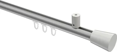 Produktbild von Interdeco Innenlaufstange / Gardinenstange mit Innenlauf Silbergrau / Weiß, Typ Sonius Sitra (Konus) Deckenmontage, 20 mm Ø 1-läufig, 180 cm