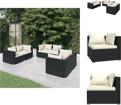 Produktbild von vidaXL 6-tlg. Garten-Lounge-Set mit Kissen Poly Rattan Schwarz -  Gartenmöbel-Sets