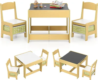 Produktbild von GOPLUS 3tlg. Kindersitzgruppe, Kindertisch mit 2 Stühlen, Kinderschreibtisch Holz mit Stauraum, Kindermöbel Set, für Kleinkinder von 3-7 Jahren (Grün)