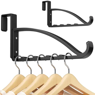 Productafbeelding van Deurhaken deurkapstok voor kleerhangers - Metaal - Zwart - Set van 2 - Zonder boren, deuren tot 3,6 cm