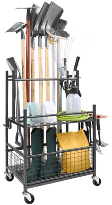 Obrázek produktu pro VEVOR stojan na zahradní nářadí 652 x 403 x 990 mm držák na nářadí organizér z uhlíkové oceli víceúčelový stojan na zahradní nářadí 16 slotů 18 háčků držák na zahradní nářadí držák na košťata
