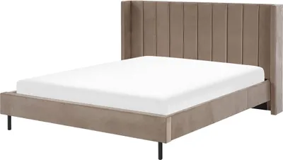 Produktbild von BELIANI Polsterbett Taupe 180 x 200 cm Samtstoff Mit Lattenrost Glamour Doppelbett Königsbett Ehebett Schlafzimmer Elegant Modern