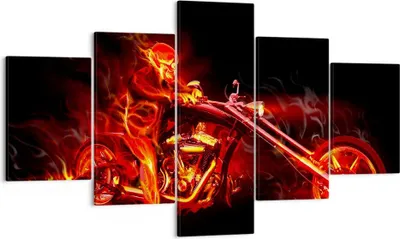 Produktbild von Bild auf Leinwand - Leinwandbild - Flammen Motorrad Skelett - 125x70cm - Wand Bild - Wanddeko - Leinwanddruck - Bilder - Kunstdruck - Wanddekoration - Leinwand bilder - Wandkunst - EA125x70-0148