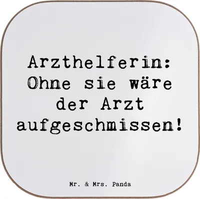Produktbild von Mr. & Mrs. Panda Untersetzer Glas Spruch Arzthelferin Herz - Weiß - Geschenk, gläseruntersetzer, Holzuntersetzer, Arztpraxis, für Gläser, Arzt, Berufsleben, Beruf, Berufe