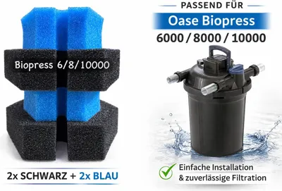 Produktbild von KH Filterschwammset Oase Biopress 6000-8000-10000 Filter 2x schwarz 2x blau passend für Oase
