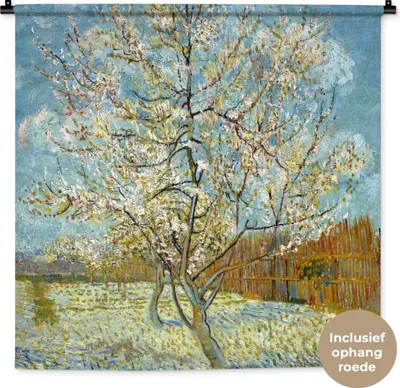 Produktbild von MuchoWow® Wandteppich Wandbehang Blühender Pfirsichbaum - Vincent van Gogh 90x90 cm Tapisserie Dekoration Wandtuch - Wandaufhänger