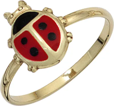 Produktbild von Kinderring Ring Marienkäfer aus 333 Gold Gelbgold schwarz rot lackiert Goldring Innenumfang 48mm  Ø15.3mm