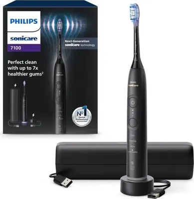 Produktbild von Elektrische Zahnbürste Philips Sonicare Serie 7100, Schwarz, 4 Modi, 3 Intensitäten, BrushSync Technologie, USB Reiseetui