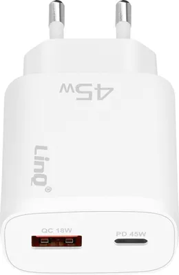 Immagine prodotto di LinQ, adattatore di alimentazione USB-C 45W Power Delivery e USB Quick Charge 18W, bianco
