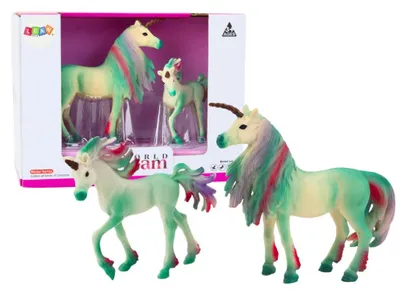 Immagine prodotto di Figurine da collezione: Unicorno con piccolo verde, 2 pezzi