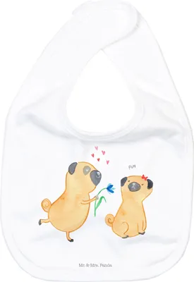 Produktbild von Mr. & Mrs. Panda Lätzchen Mops Verliebt - Weiß - Geschenk, Sprüche, Baumwolle, Sabber, Für Babys, Knuffig, Hund, Sabberlätzchen, Liebe, Schlabberlatz