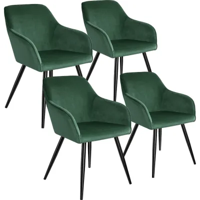 Image de Chaise MARILYN Effet Velours Style Scandinave - vert foncé/noir, Lot de 4