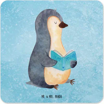Produktbild von Mr. & Mrs. Panda Untersetzer für Gläser Pinguin Buch 6er Set - Eisblau - Geschenk, Glas-Untersetzer, Entspannen, Urlaub, Getränkeuntersetzer, Coaster, Tischuntersetzer