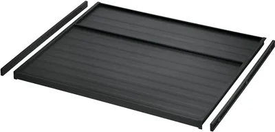 A dark gray trash can lid and guide rails are shown on a white background.
