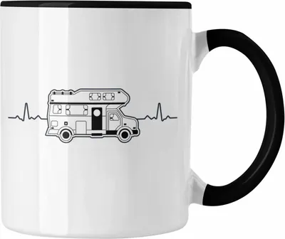 Produktbild von Trendation - Wohnwagen Camper Tasse Geschenke Wohnmobil für Männer Campingwagen Geschenkidee Zubehör Camping Opa Oma Rentner Herzschlag Lustig (Schwarz)