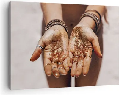 Produktbild von Bild auf Leinwand - Leinwandbild - Einteilig - Hände Strand Gold - 70x50cm - Wand Bild - Wanddeko - Wandbilder - Leinwanddruck - Bilder - Wanddekoration - Leinwand bilder - Wandbild - AA70x50-5055