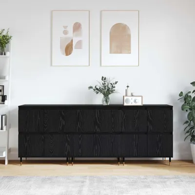 Image de vidaXL Armoire de rangement, 3 pièces, noire, imitation chêne