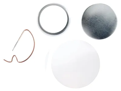 Buttonrohlinge 25 mm, 100 Stück mit Bogennadel