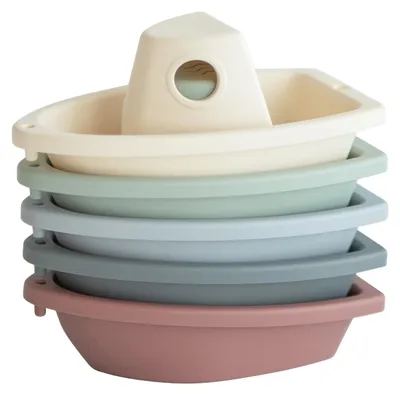 Produktbild von Mushie Original 5er Set Silikon Badeboote – Robustes & schwimmendes Badespielzeug für Babys & Kleinkinder