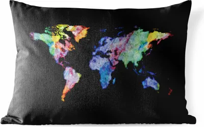 Produktbild von MuchoWow® Outdoor Kissen - Weltkarte - Regenbogen - Aquarell - 50x30 cm - Wetterfest - Lounge Kissen - Sofa kissen - Wohnzimmer Dekoration