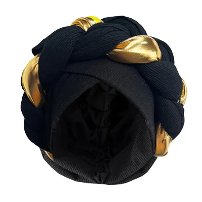 Produktbild von Damenmütze, gedreht, gestrickt, hohe Elastizität, rutschfeste Beanie, farblich passend, ethnischer Stil, Naher Osten, traditionell, Vintage, winddicht, Haarschutz, Erwachsenenmütze, Schwarz