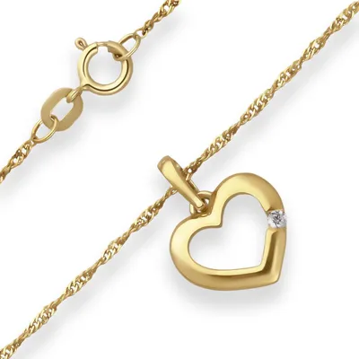 Immagine prodotto di Collana con zirconi, catena a Singapore, catena in oro, ciondolo a cuore in oro giallo 375, lunghezza 45 cm