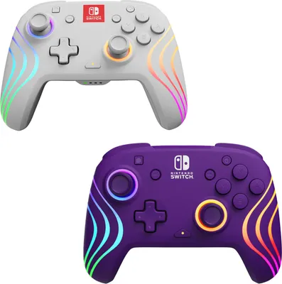 Two Nintendo Switch controllers are displayed against a white background.