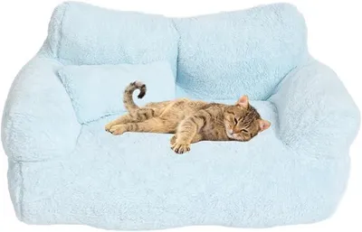 Imagen del producto de Sofá para mascotas, nuevo y suave cojín de felpa para gatos y perros, con base antideslizante. Cama para mascotas tipo sofá, con relleno de espuma viscoelástica, ideal para perros y gatos de tamaño mediano y pequeño (azul)