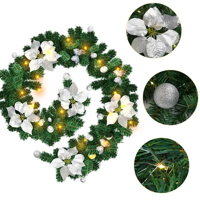 Immagine prodotto di Jopassy decorazione ghirlanda natalizia ghirlanda di abete decorazione natalizia interna ed esterna ghirlanda artificiale 2,7 m 50 LED con argento decorativo